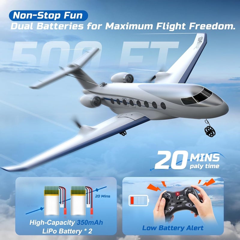 DEERC G650 RC Plane Private Jet,3-CH Remote Control Airplane Toys,2.4GHz 6-axis Gyro Stabilizer RTF Hobby Glider Aircraft Plane Easy to Fly for Beginners Kids Adults - Image 5